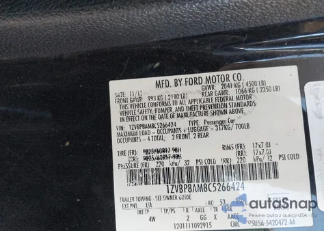 2012 Ford Mustang V6 Premium из США, поврежденный, VIN 1ZVBP8AM8C5266424